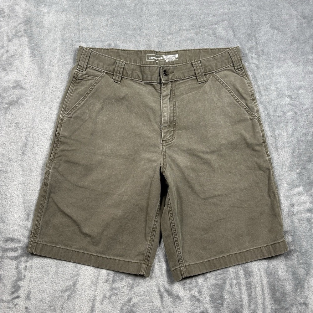 Carhartt Rugged Flex Canvas Work Shorts Mens 34 Olive Excellent BS2514-M Relaxed